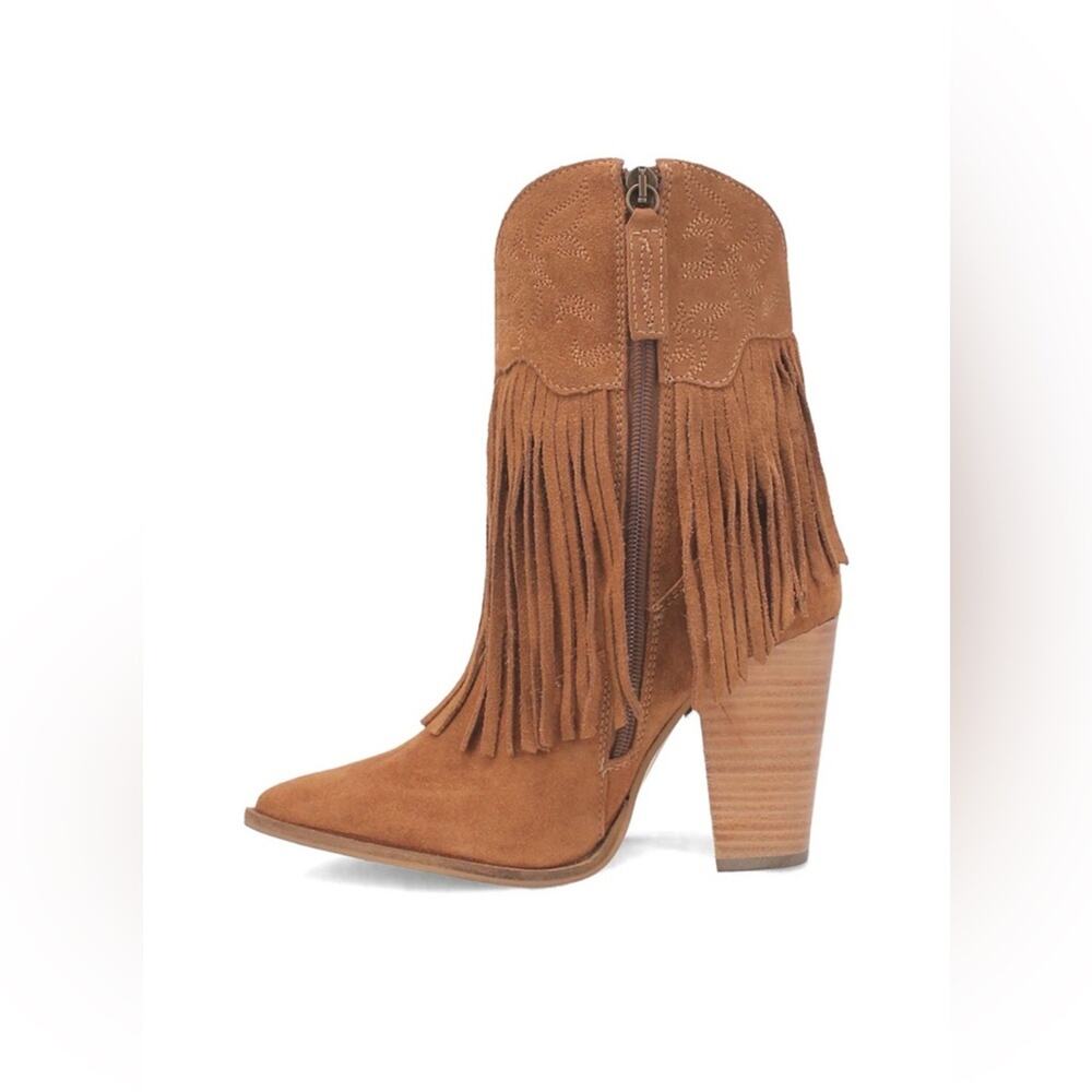 Dingo Fringe Cowboy Booties Womens 9 Camel Suede Western Embroidered Boots - Picture 3 of 10